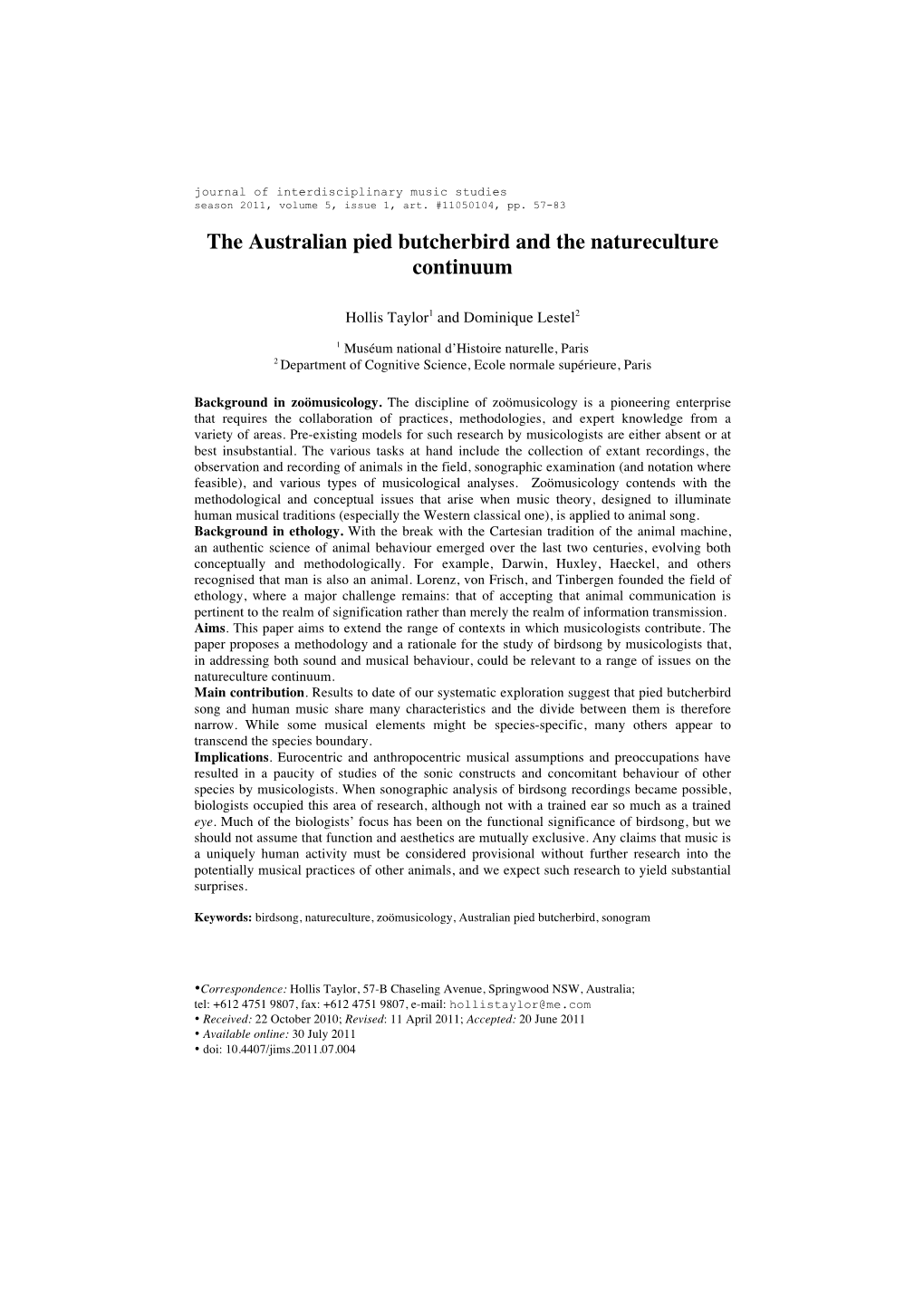 The Australian Pied Butcherbird and the Natureculture Continuum