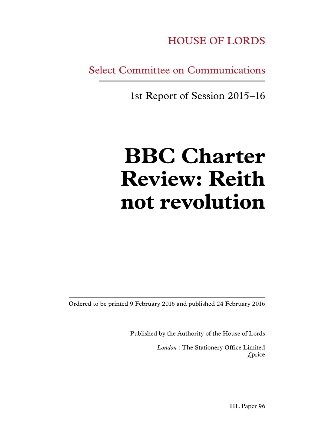 BBC Charter Review: Reith Not Revolution