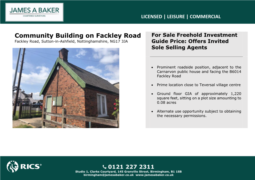 Community Building on Fackley Road