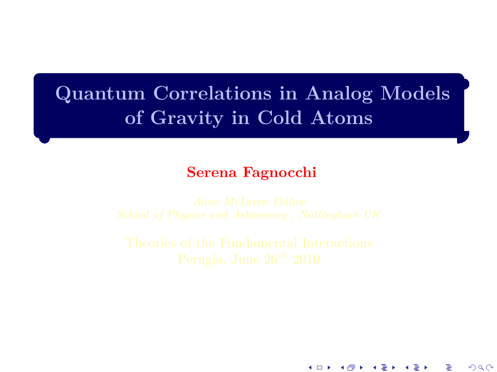 Quantum Correlations in Analog Models of Gravity in Cold Atoms