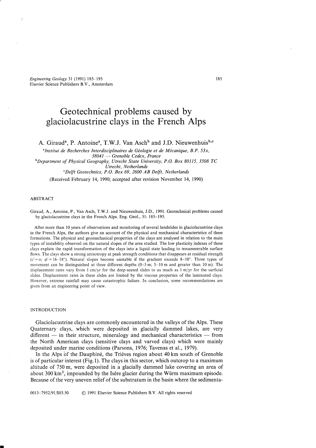 Geotechnical Problems Caused by Glaciolacustrine Clays in the French