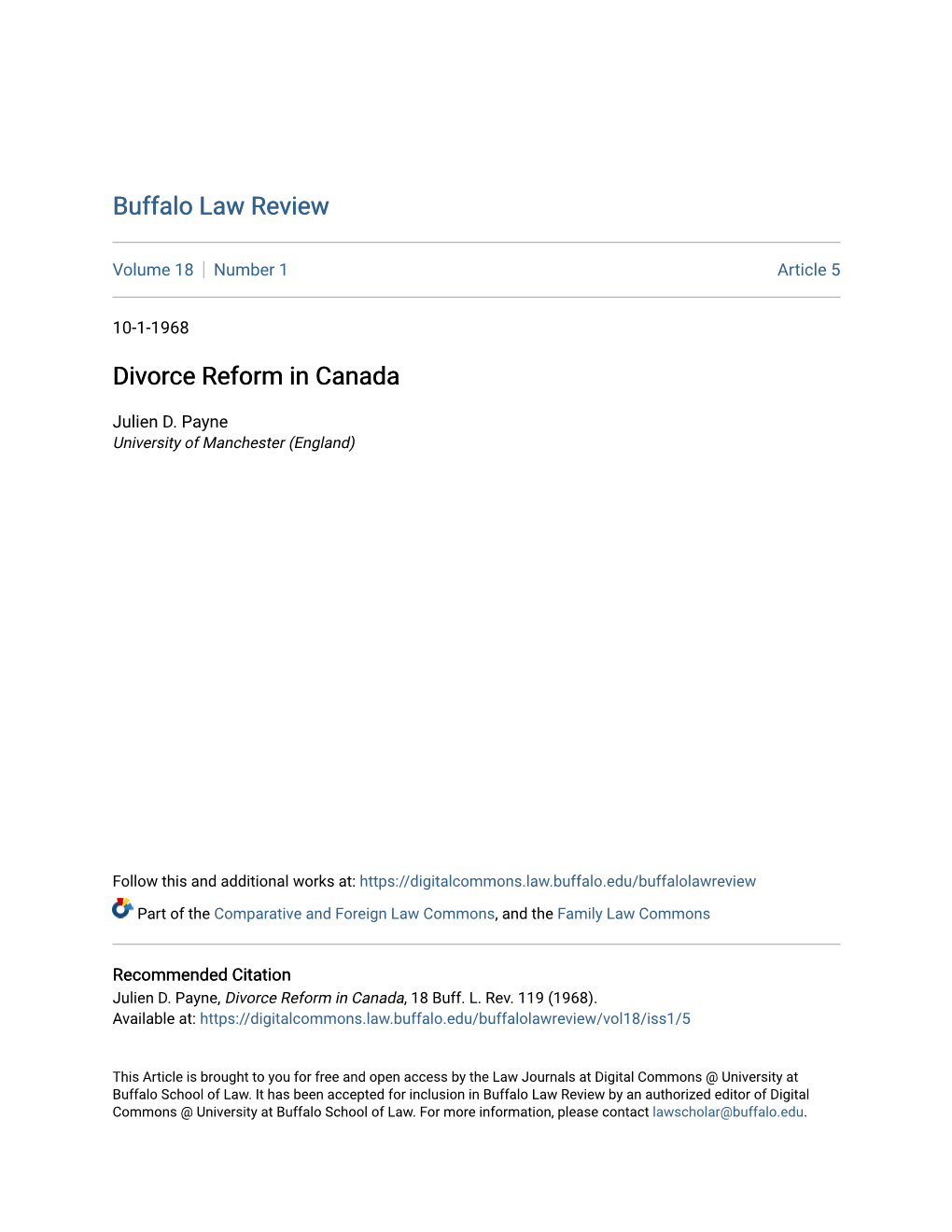 Divorce Reform in Canada