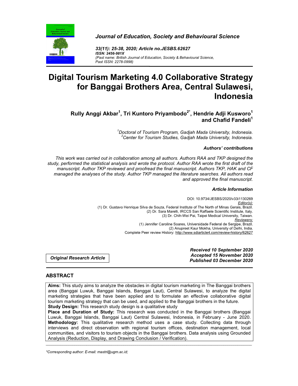 Digital Tourism Marketing 4.0 Collaborative Strategy for Banggai Brothers Area, Central Sulawesi, Indonesia