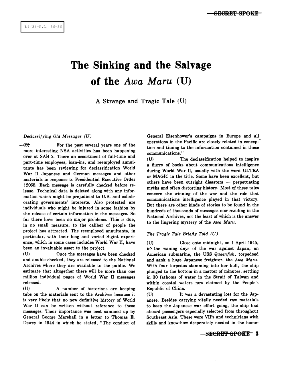 The Sinking and the Salvage of the Awa Maru (U)