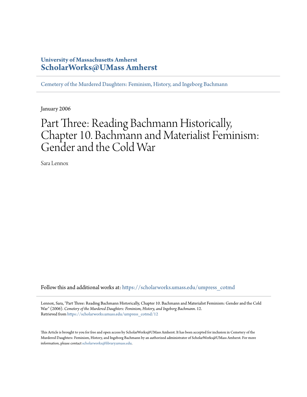 Gender and the Cold War Sara Lennox