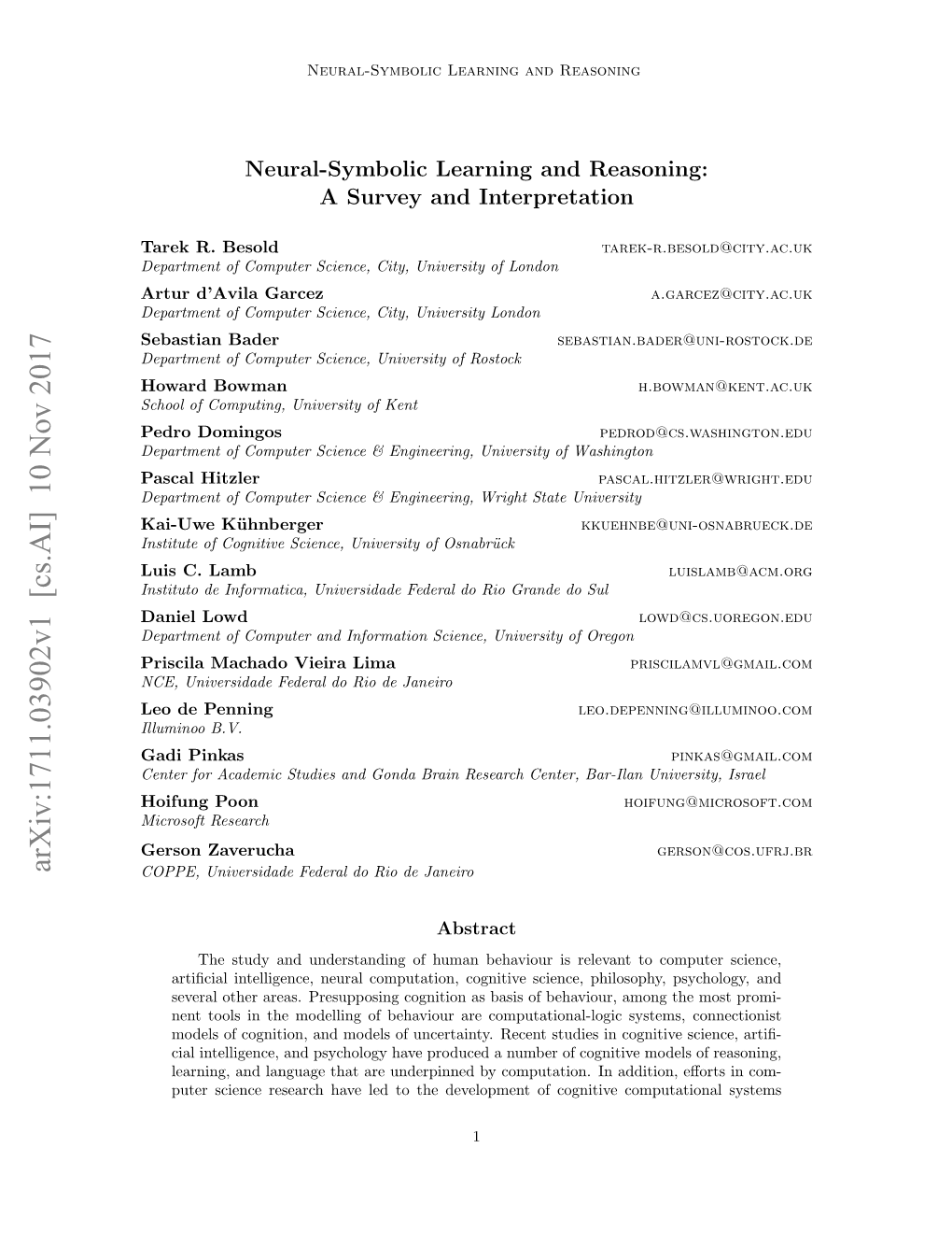 Arxiv:1711.03902V1 [Cs.AI] 10 Nov 2017 COPPE, Universidade Federal Do Rio De Janeiro