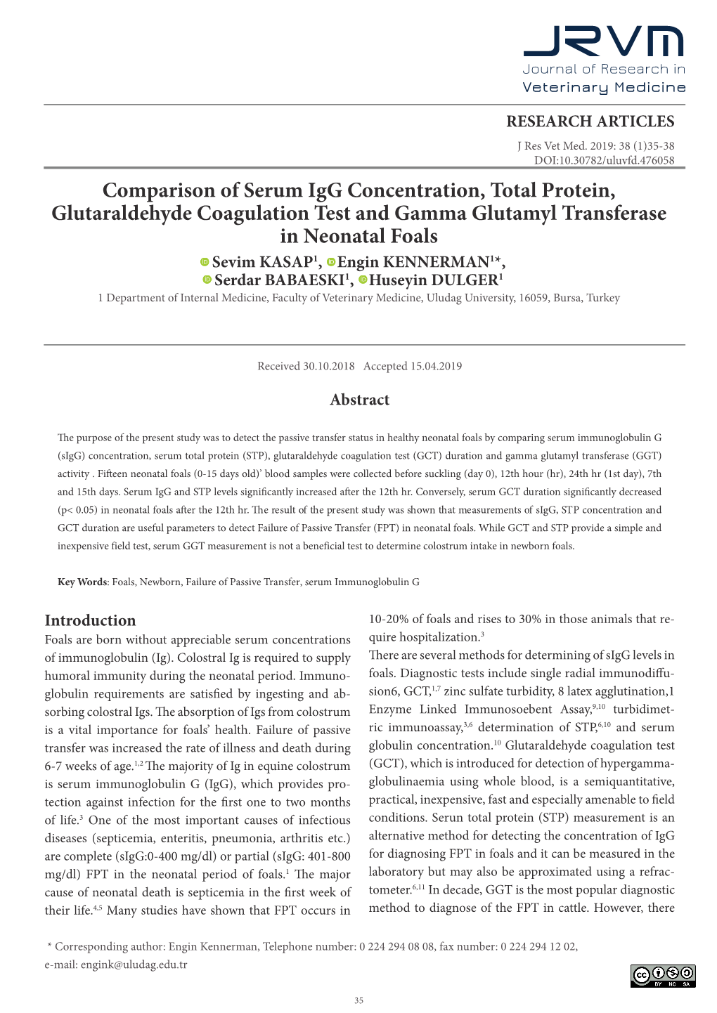Comparison of Serum Igg Concentration, Total Protein