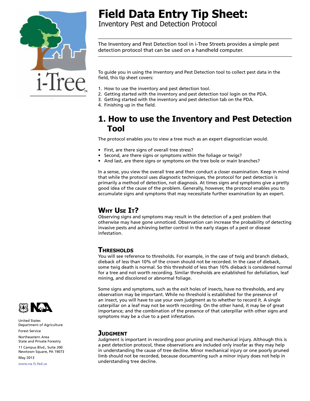 I-Tree Pest Detection Field Data Entry Tip Sheet