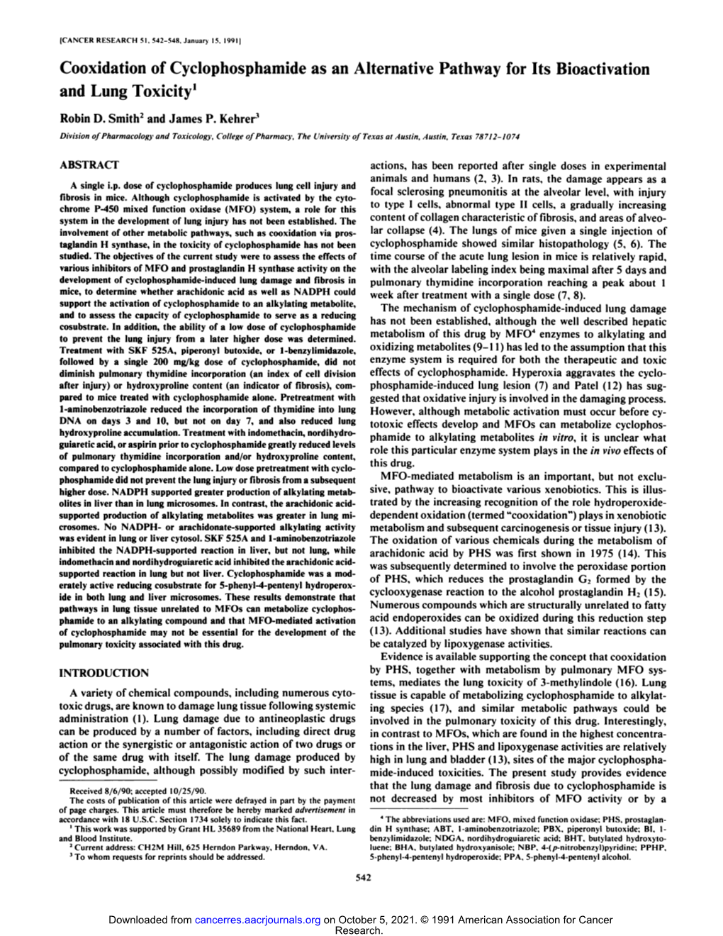 Cooxidation of Cyclophosphamide As an Alternative Pathway for Its Bioactivation and Lung Toxicity1