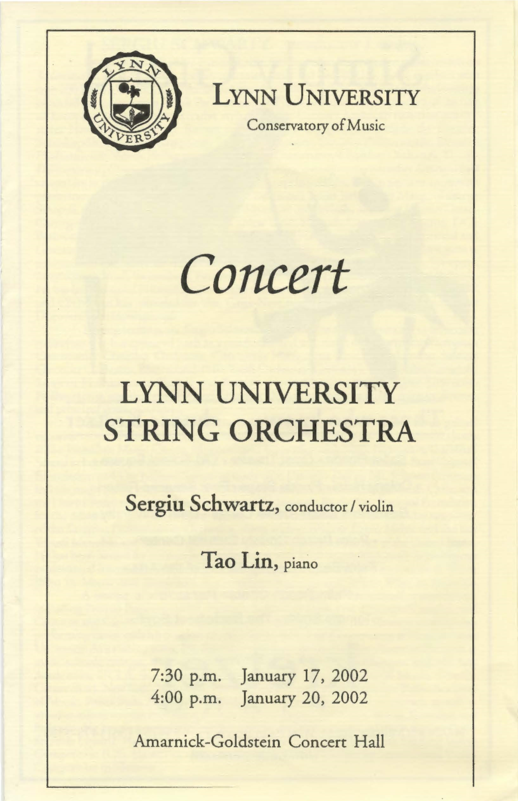 2001-2002 Lynn University String Orchestra