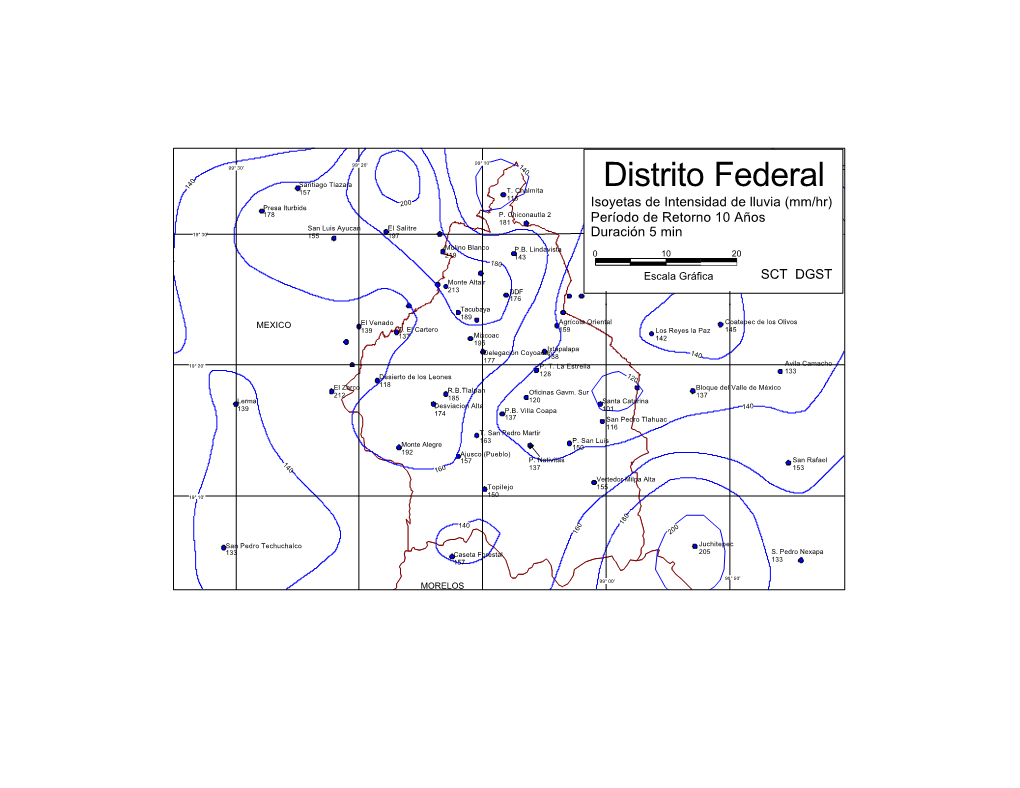 Distrito Federal 157 118 200 Presa Iturbide Isoyetas De Intensidad De Lluvia (Mm/Hr) 178 P