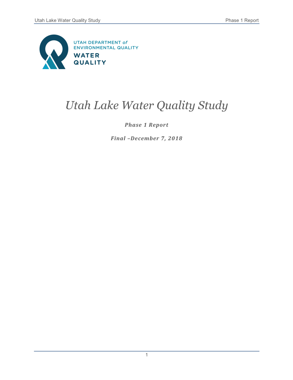 Utah Lake Water Quality Study Phase 1 Report