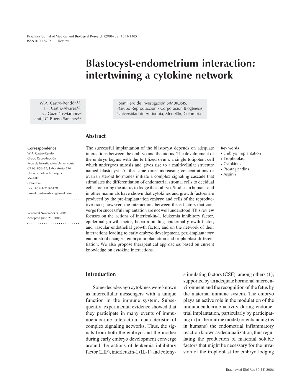 Blastocyst-Endometrium Interactions 1373 ISSN 0100-879X Review