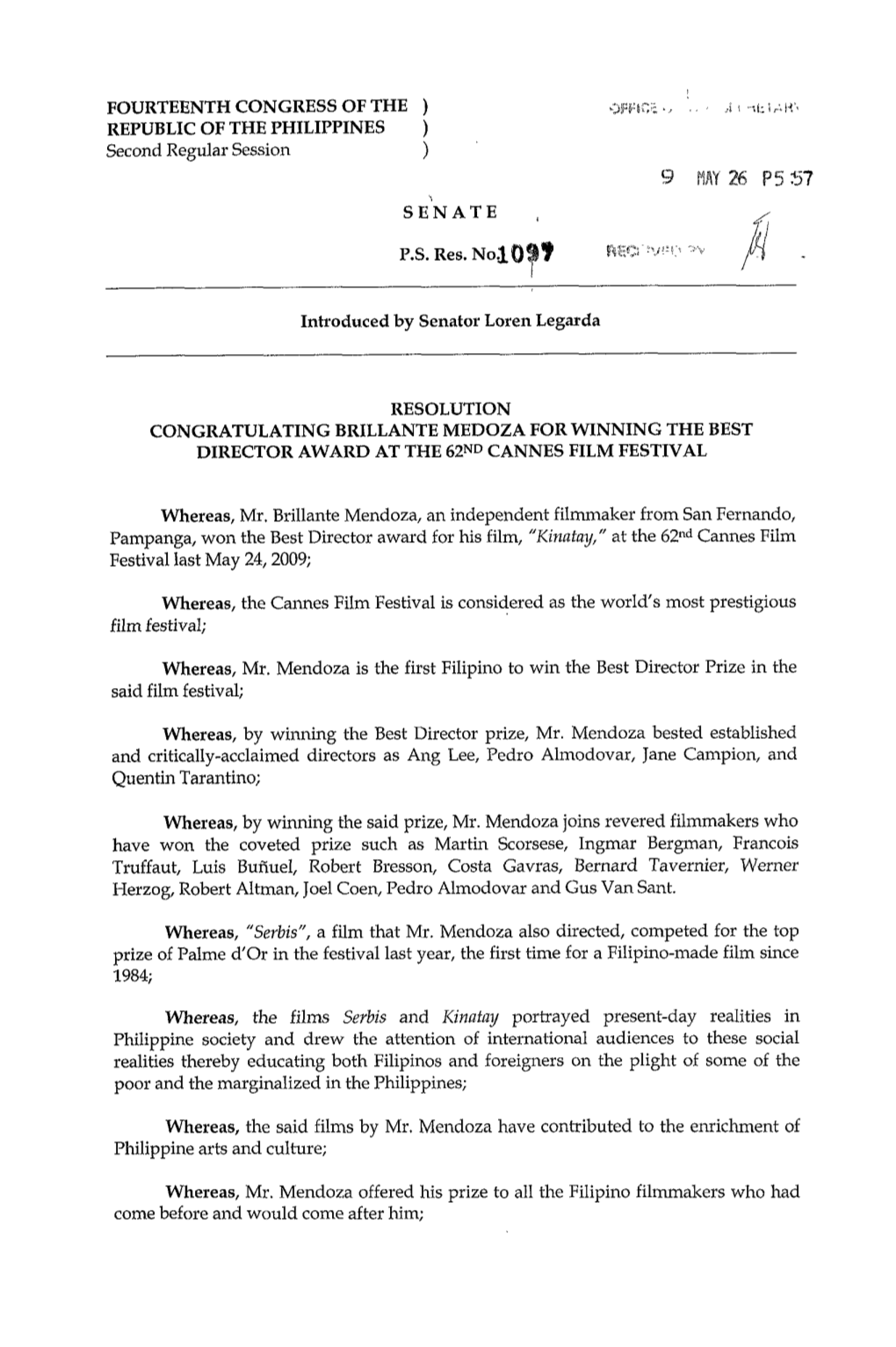 FOURTEENTH CONGRESS of the ) REPUBLIC of the PHILIPPINES ) Second Regular Session 1