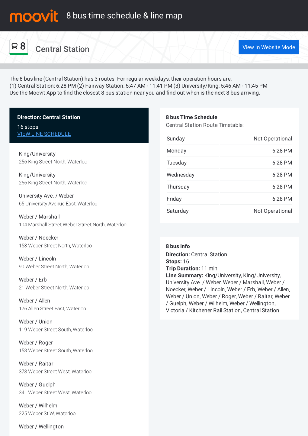 8 Bus Time Schedule & Line Route