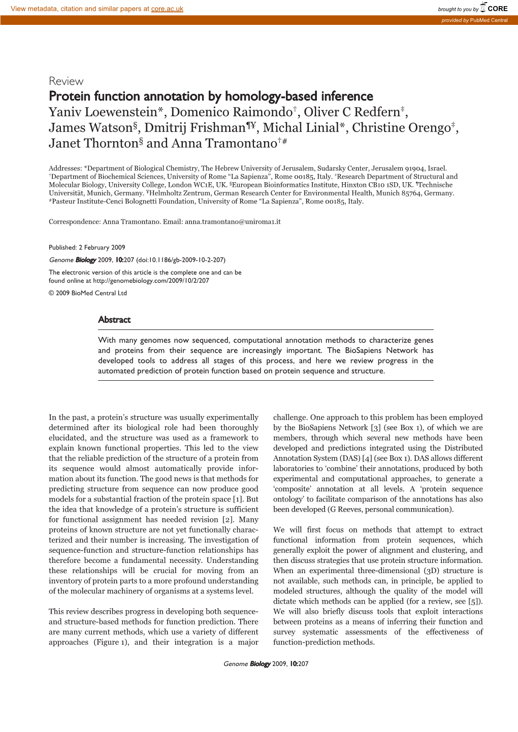 Protein Function Annotation by Homology-Based Inference