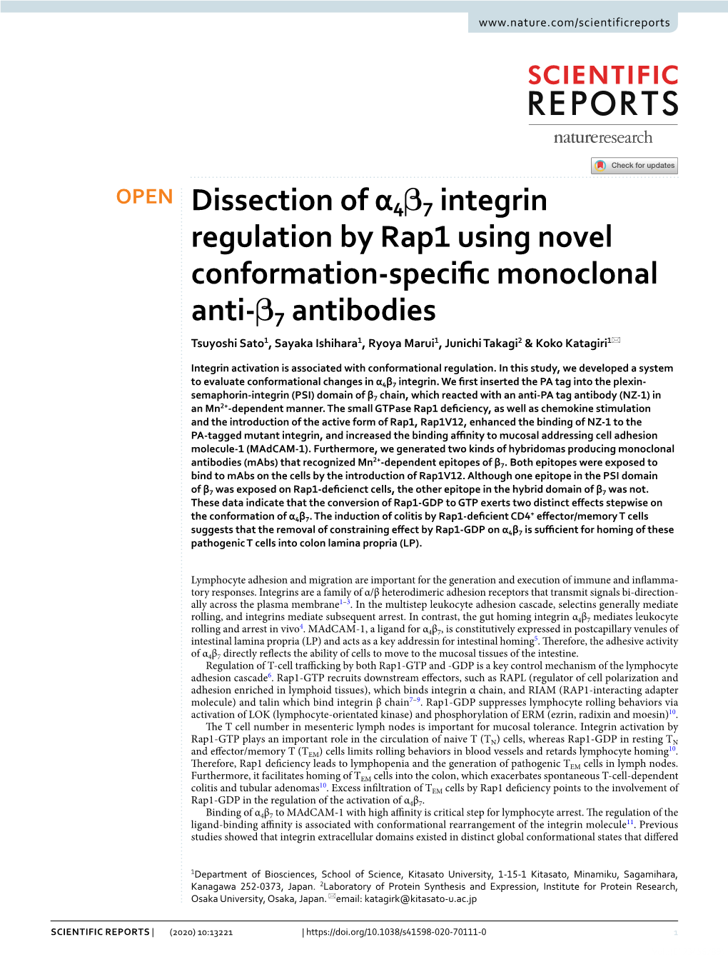 Dissection of Α4β7 Integrin Regulation by Rap1 Using Novel Conformation-Specific Monoclonal Anti-Β7 Antibodies