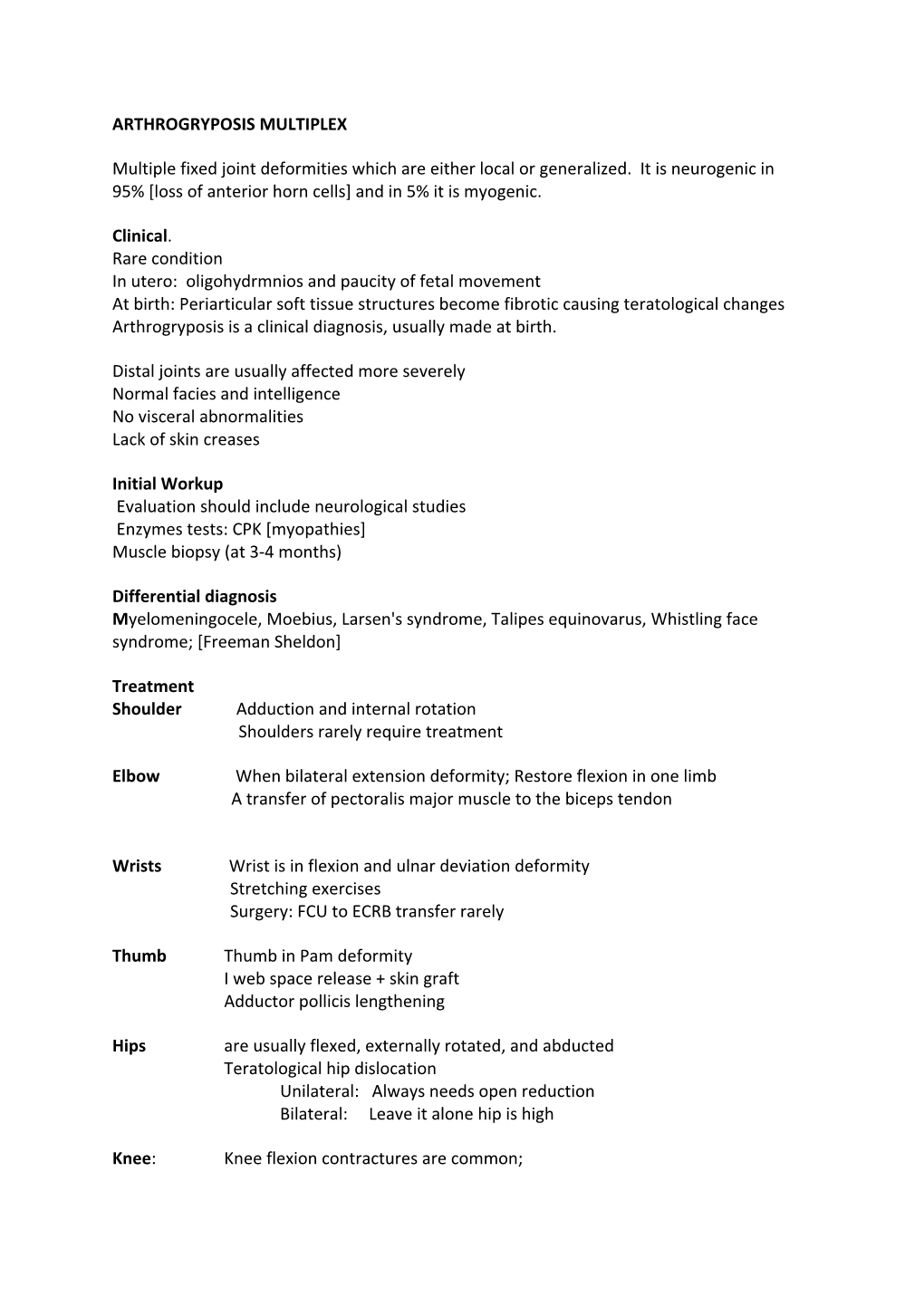 ARTHROGRYPOSIS MULTIPLEX Multiple Fixed Joint Deformities