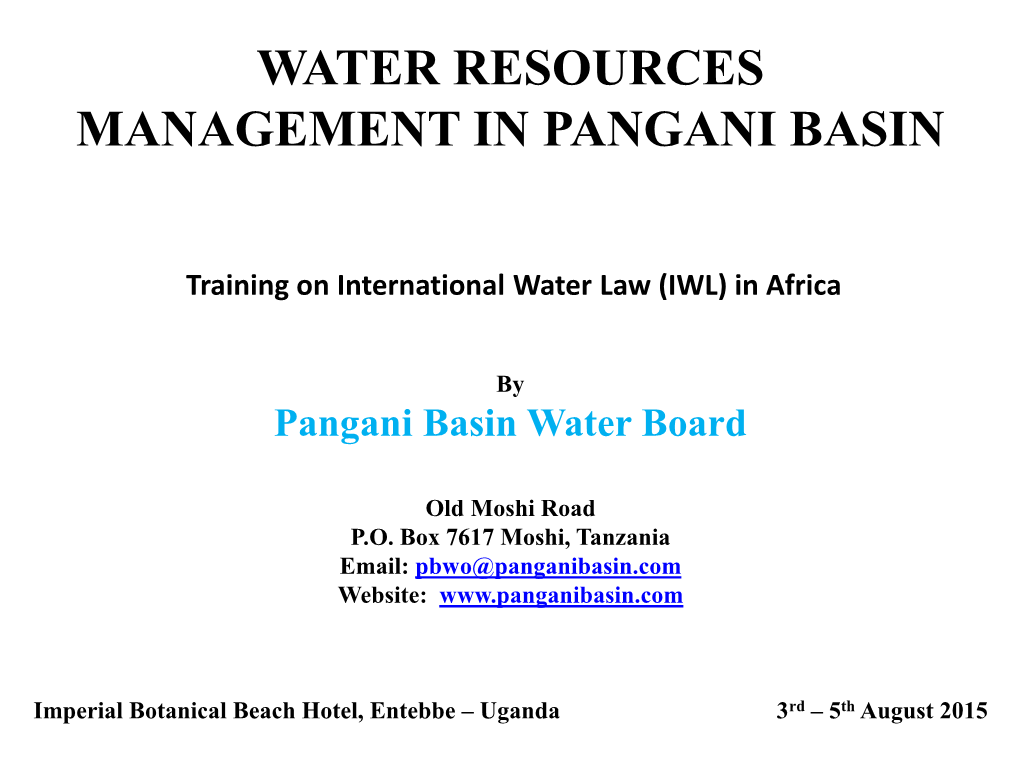Water Resources Management in Pangani Basin