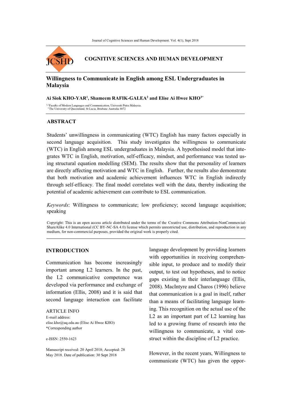 Willingness to Communicate in English Among ESL Undergraduates In