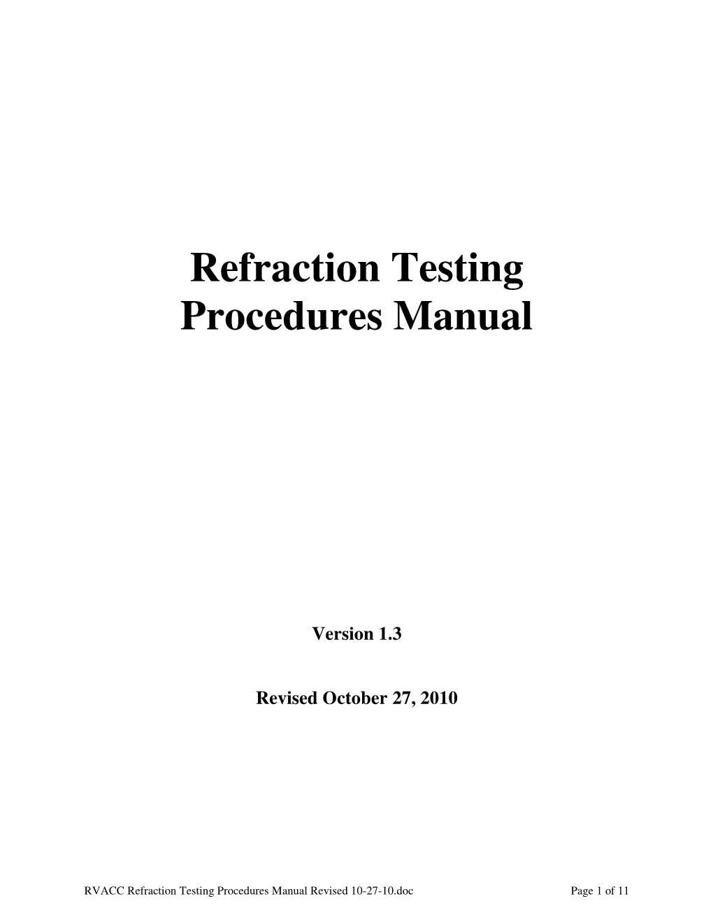 Refraction Testing Procedures Manual