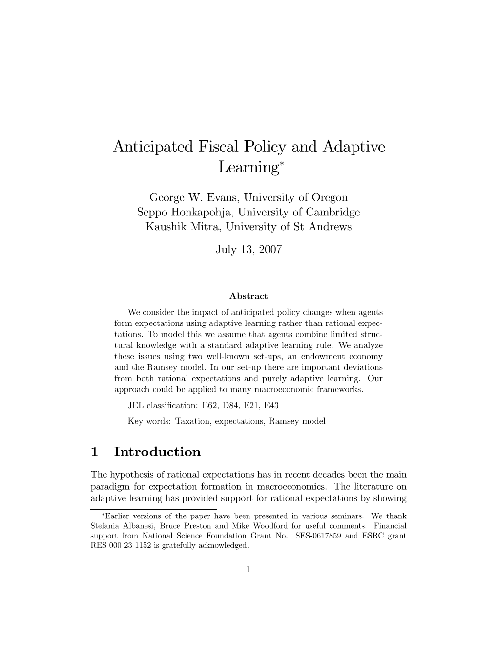 Anticipated Fiscal Policy and Adaptive Learning∗