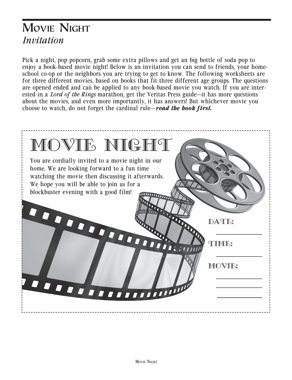 Movie Night! Below Is an Invitation You Can Send to Friends, Your Home- School Co-Op Or the Neighbors You Are Trying to Get to Know