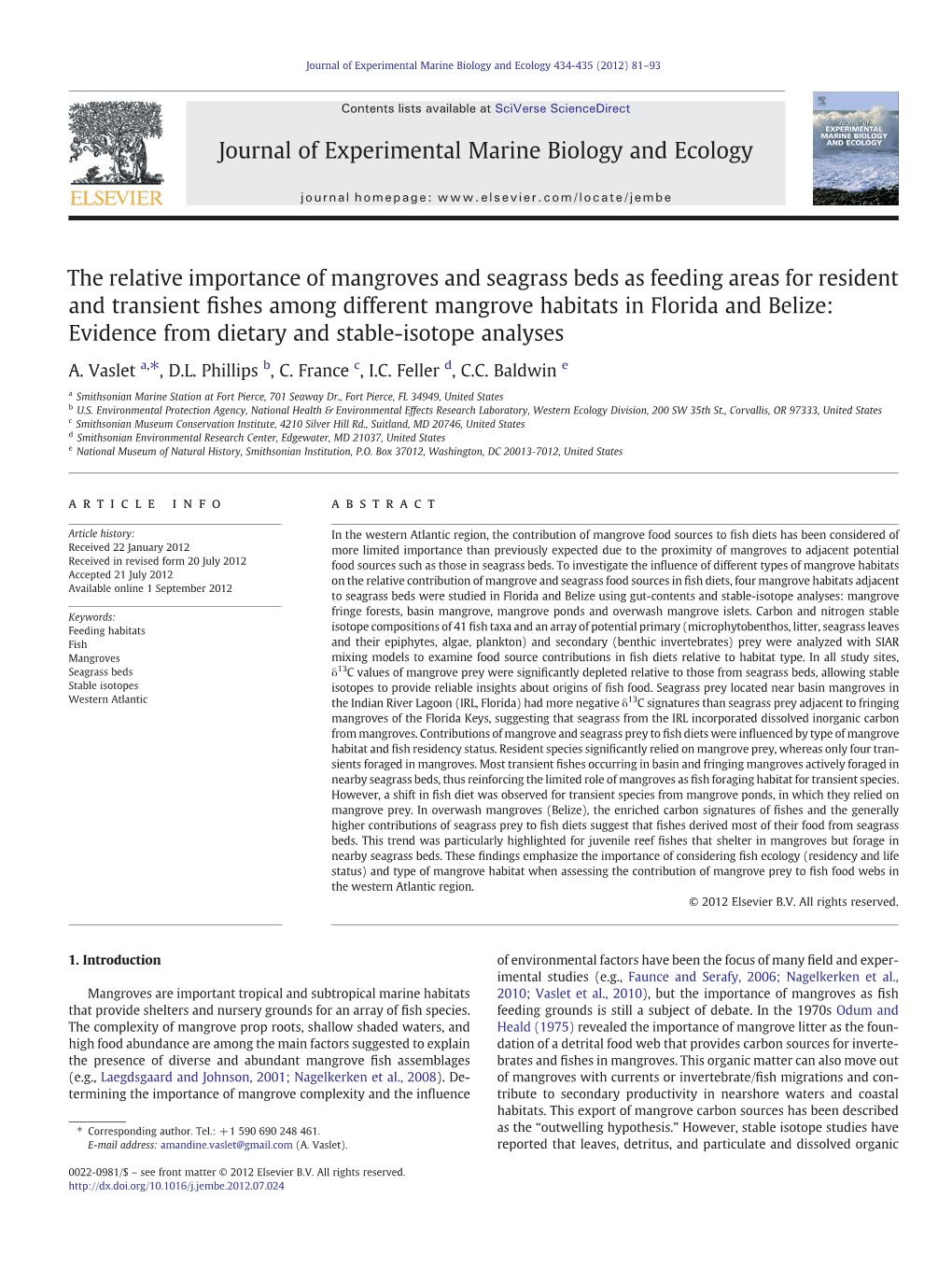 The Relative Importance of Mangroves and Seagrass Beds As Feeding