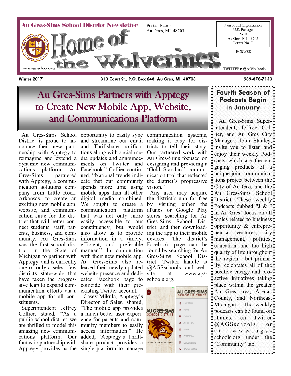 Au Gres-Sims Partners with Apptegy to Create New Mobile App, Website
