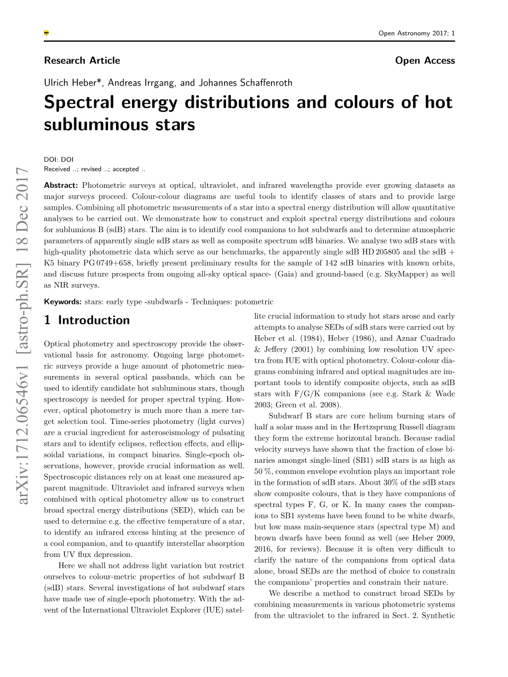 Spectral Energy Distributions and Colours of Hot Subluminous Stars