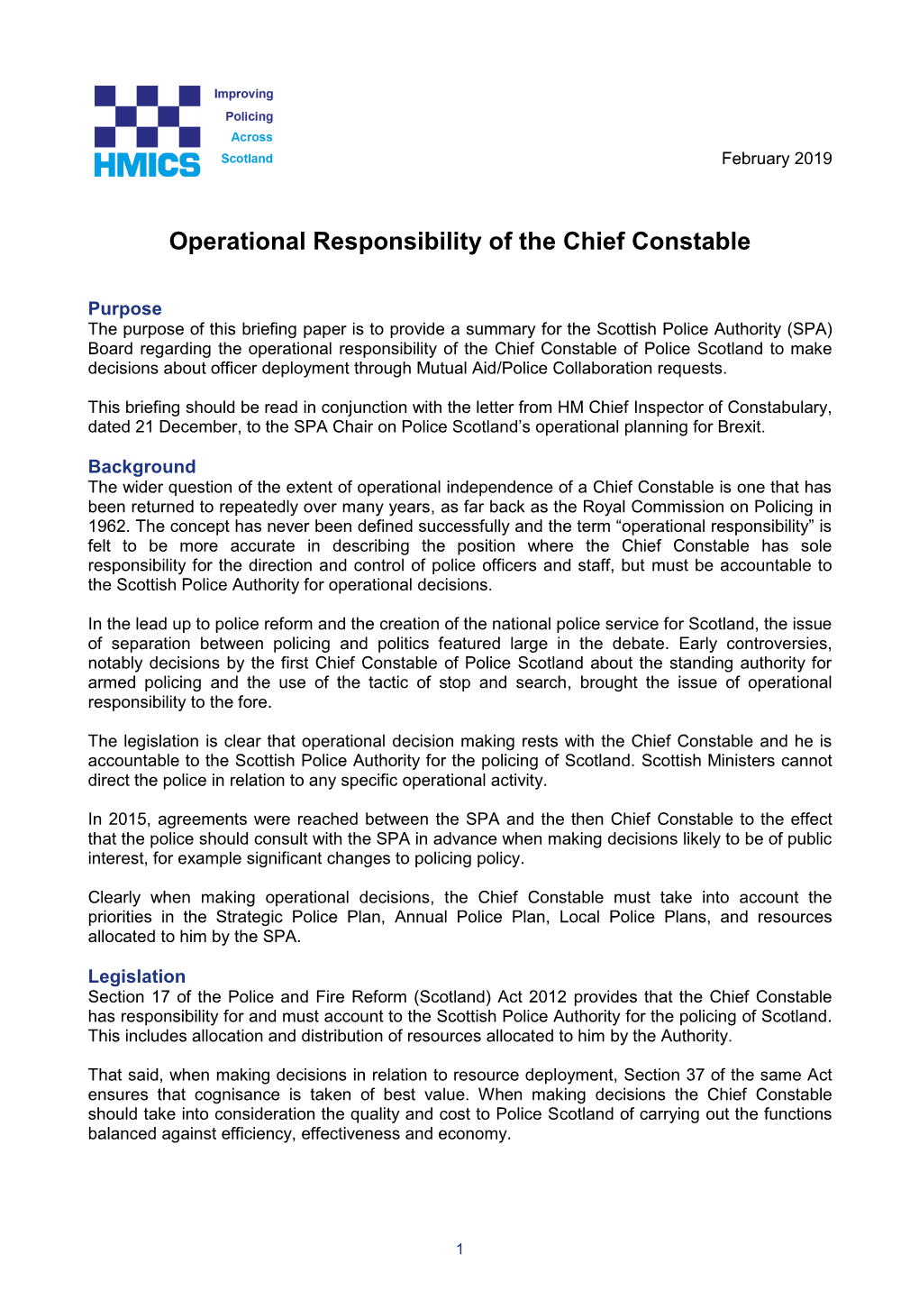 Operational Responsibility of the Chief Constable
