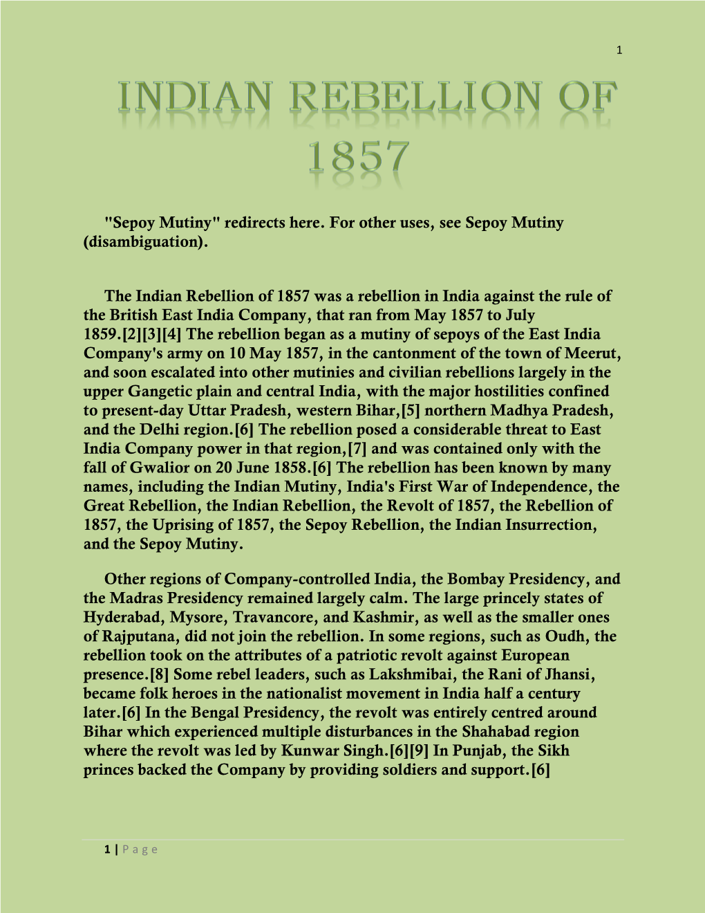 The Indian Rebellion of 1857 Was Ar