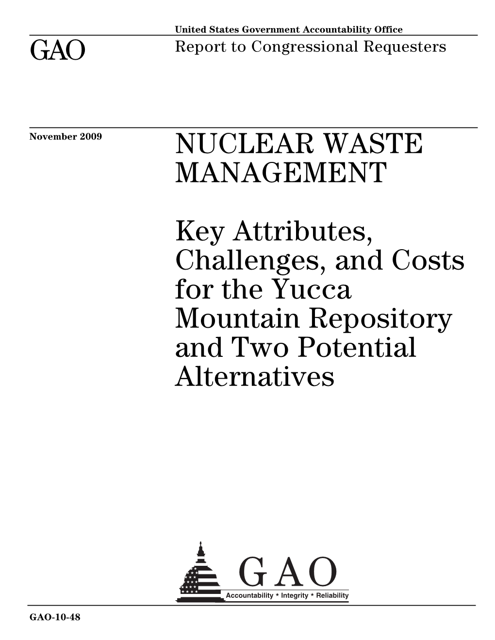 GAO-10-48 Nuclear Waste Management: Key Attributes