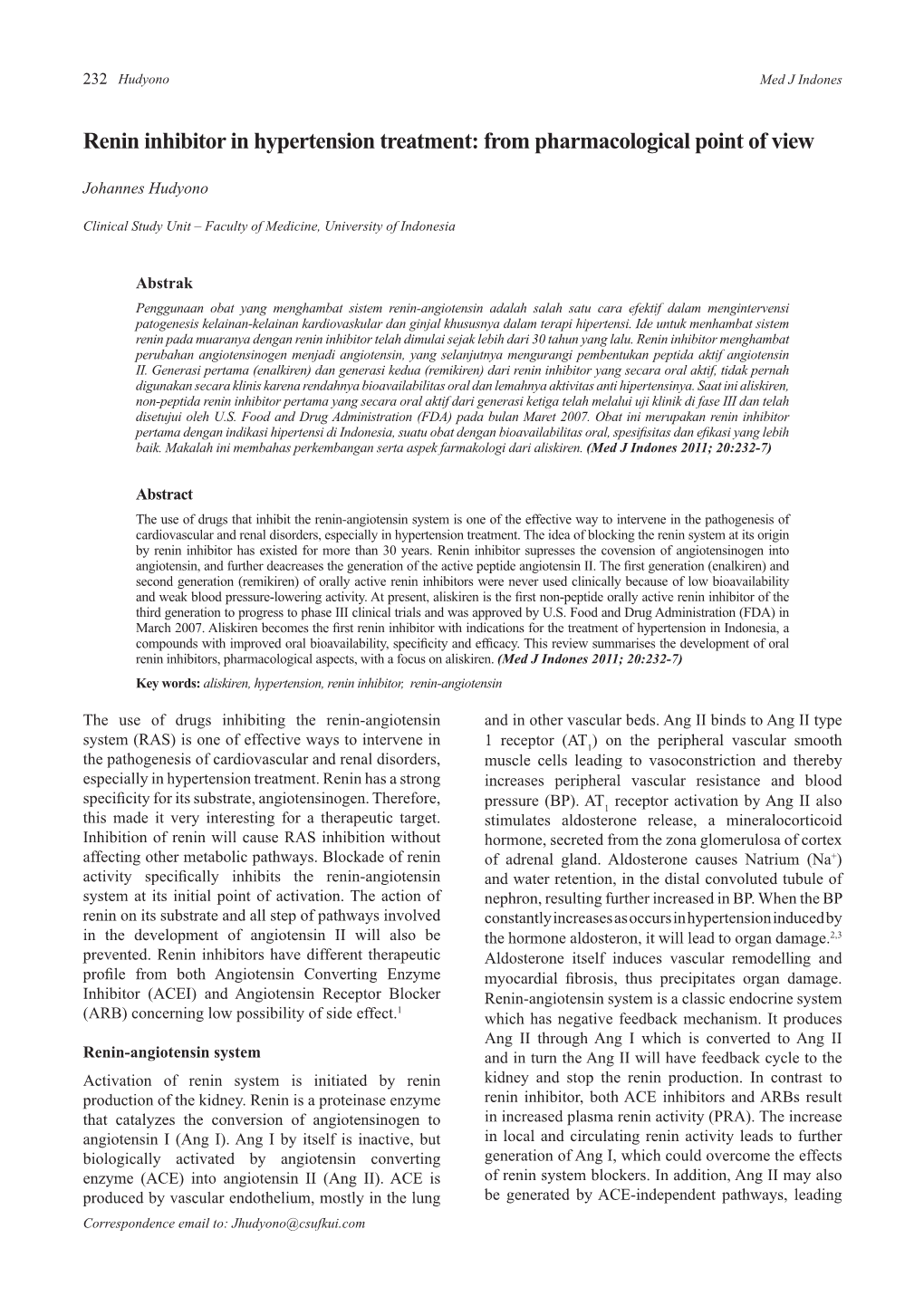 Renin Inhibitor in Hypertension Treatment: from Pharmacological Point of View