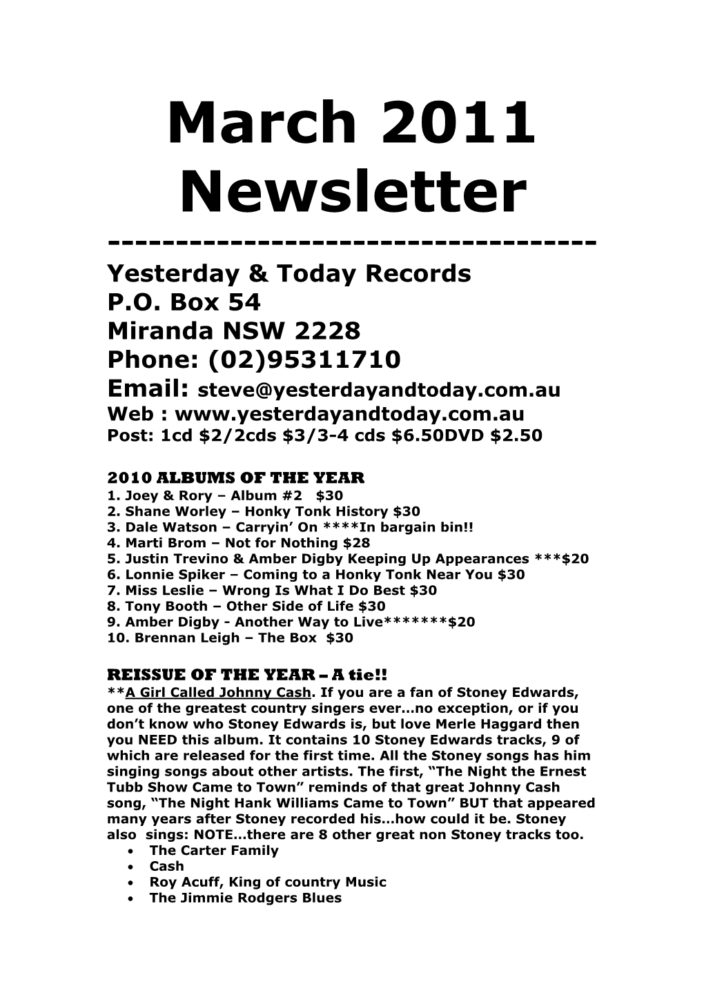 Newsletter March 2011