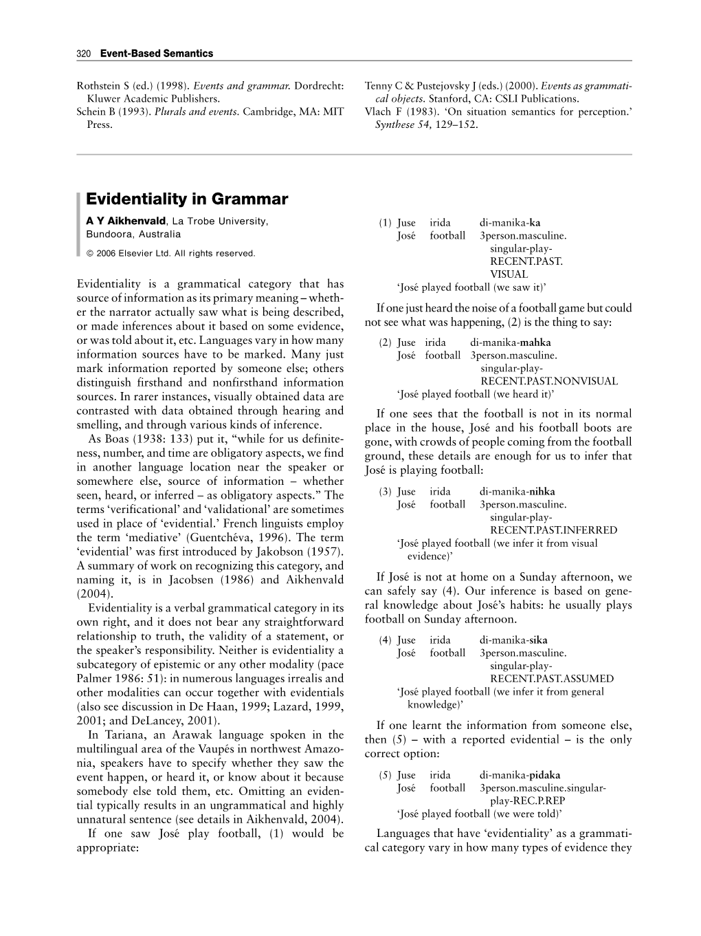 Evidentiality in Grammar a Y Aikhenvald, La Trobe University, (1) Juse Irida Di-Manika-Ka Bundoora, Australia Jose´ Football 3Person.Masculine