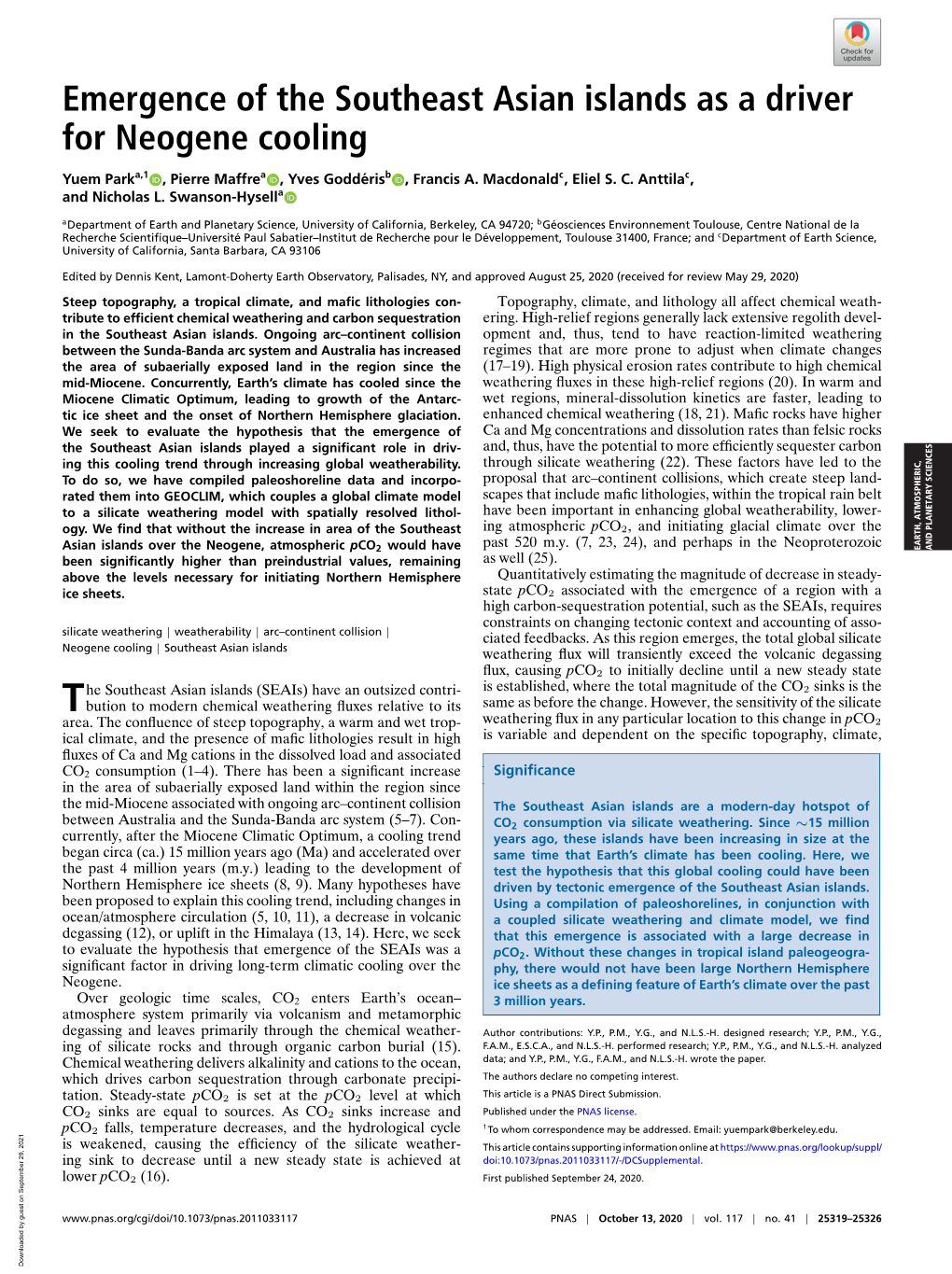 Emergence of the Southeast Asian Islands As a Driver for Neogene