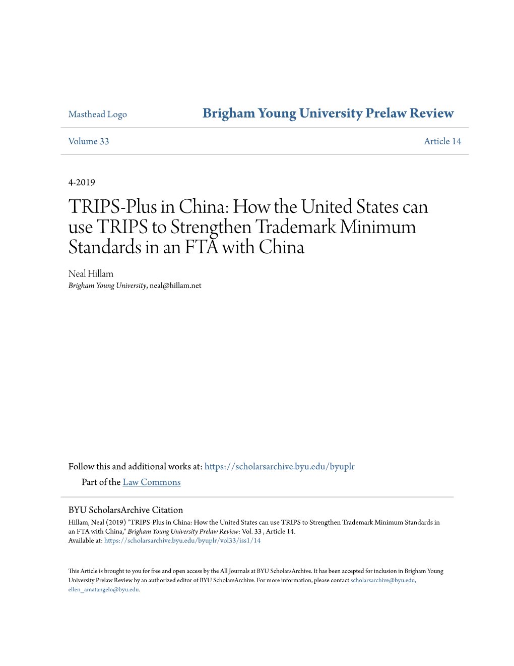 TRIPS-Plus in China: How the United States Can Use TRIPS to Strengthen
