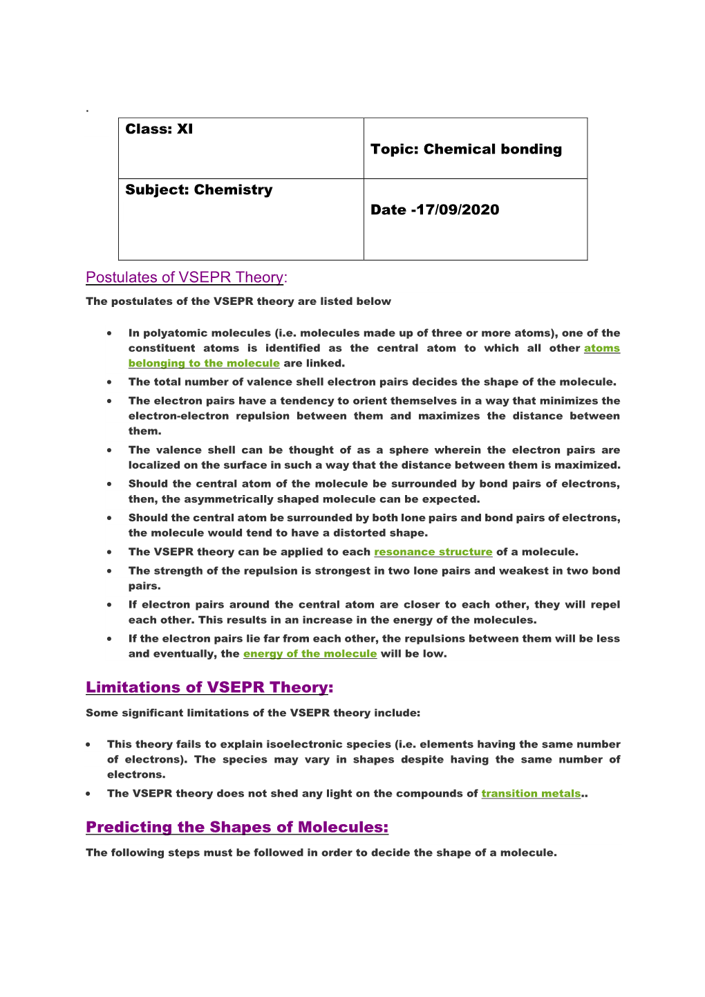 Postulates of VSEPR Theory: Limitations of VSEPR Theory