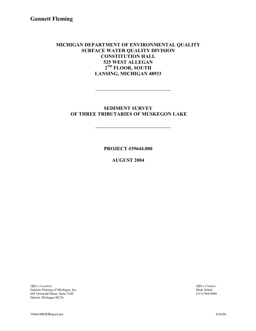 Sediment Survey of Three Tributaries of the Muskegon Lake Area of Concern