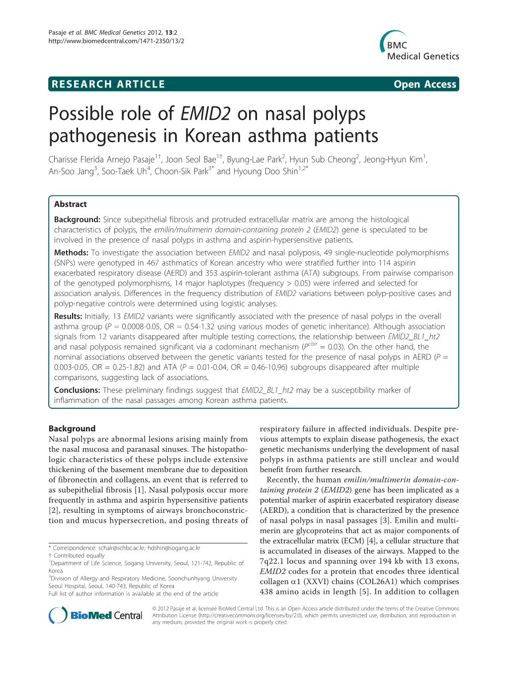 Possible Role of EMID2 on Nasal Polyps Pathogenesis in Korean