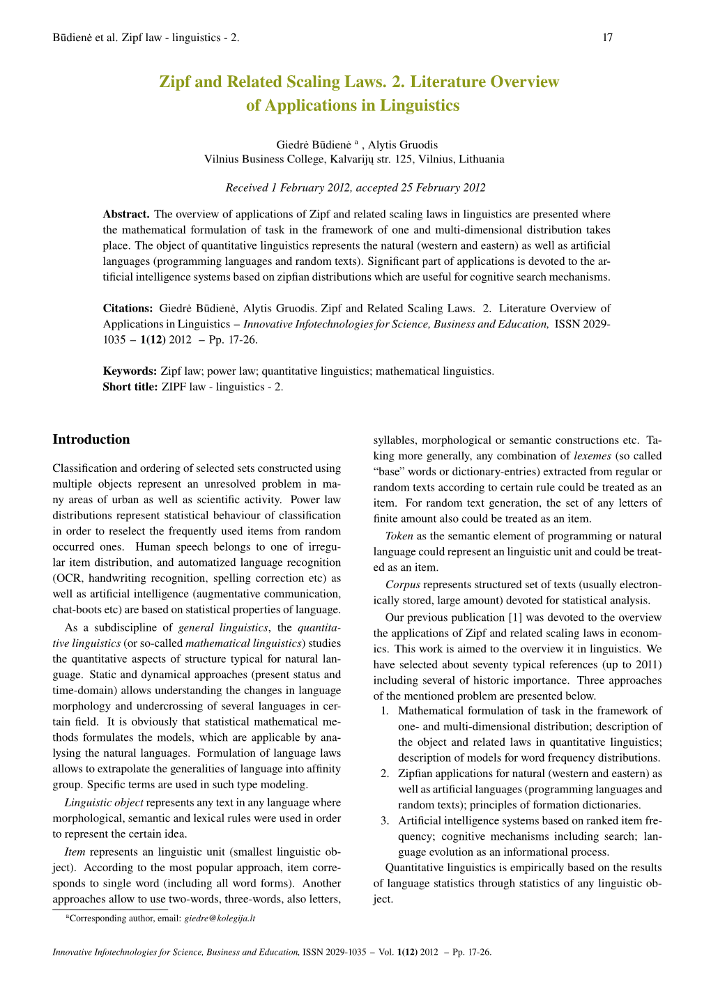 Zipf and Related Scaling Laws. 2. Literature Overview of Applications in Linguistics