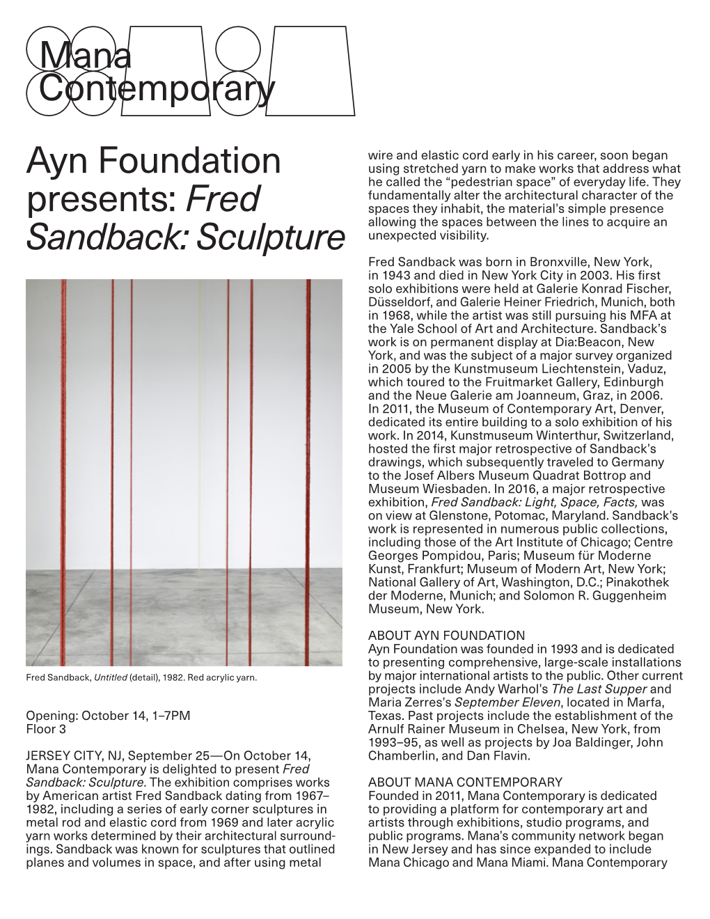 Ayn Foundation Presents: Fred Sandback: Sculpture