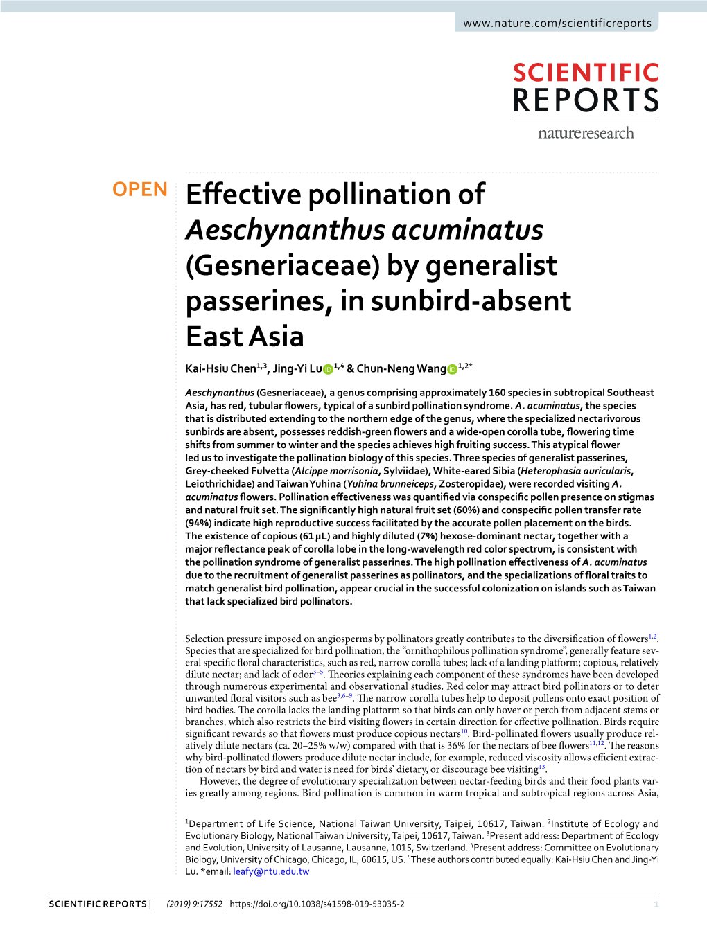 Effective Pollination of Aeschynanthus Acuminatus