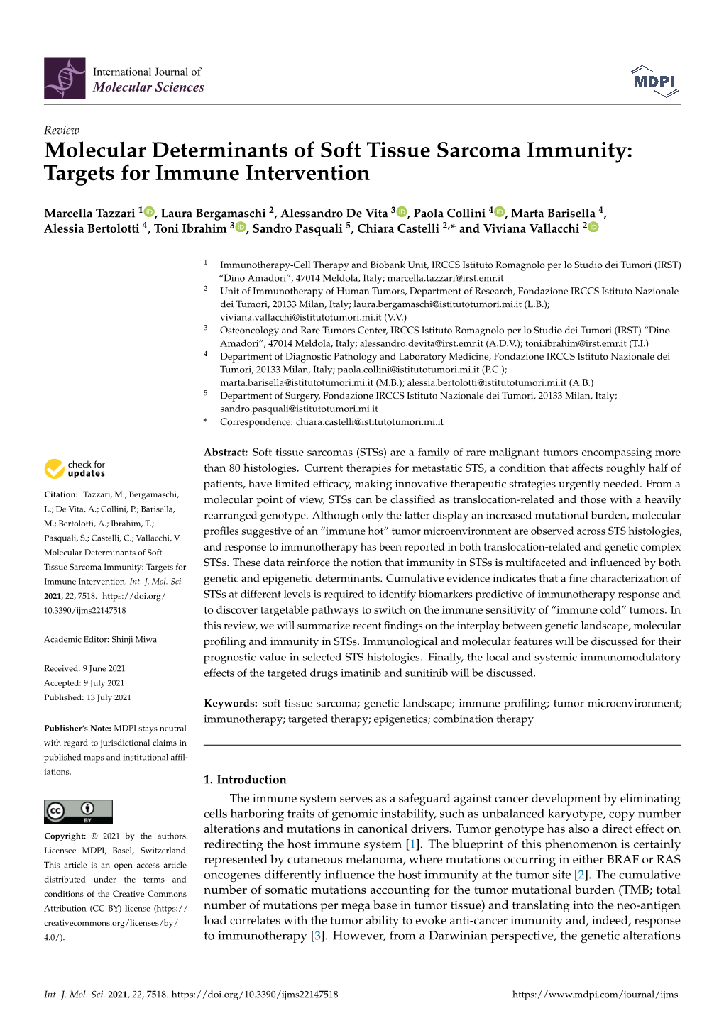 Molecular Determinants of Soft Tissue Sarcoma Immunity: Targets for Immune Intervention