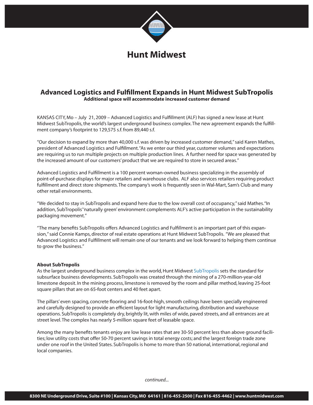 Advanced Logistics and Fulfillment Expands in Hunt Midwest Subtropolis