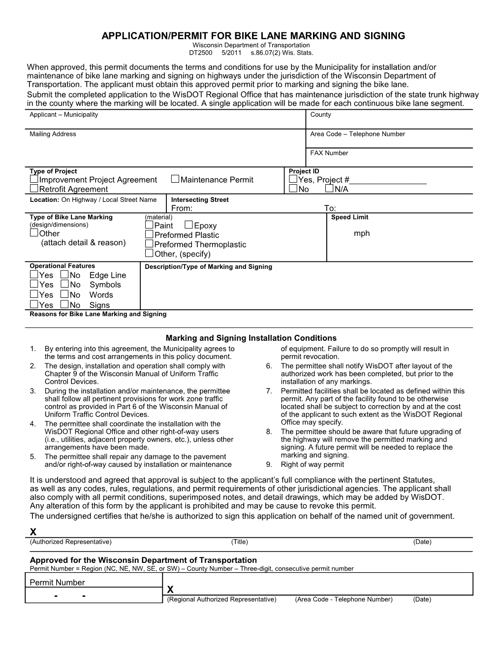 DT2500 Application/Permit for Bike Lane Marking and Signing