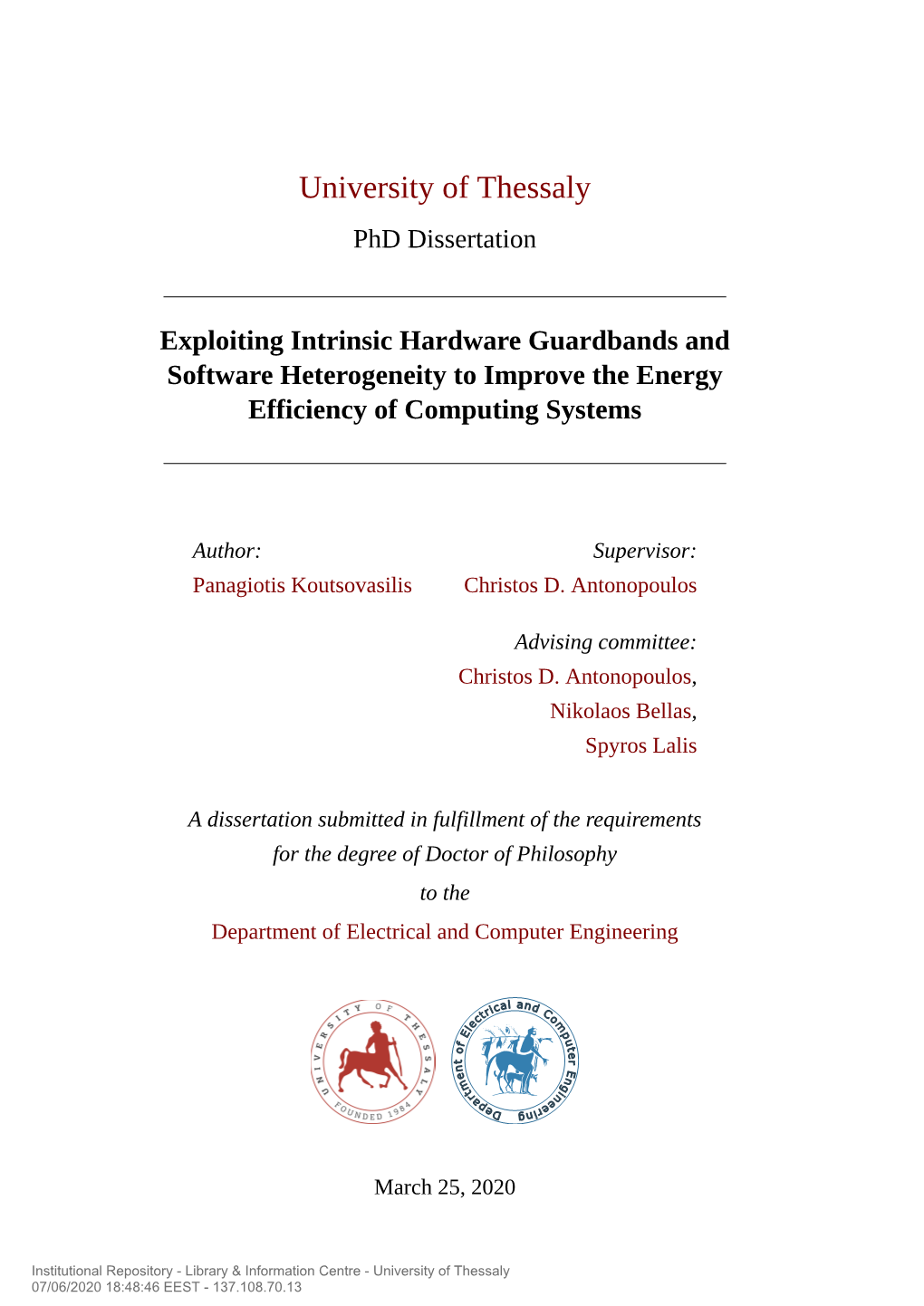 University of Thessaly Phd Dissertation