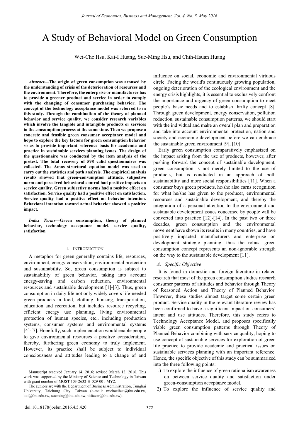 A Study of Behavioral Model on Green Consumption