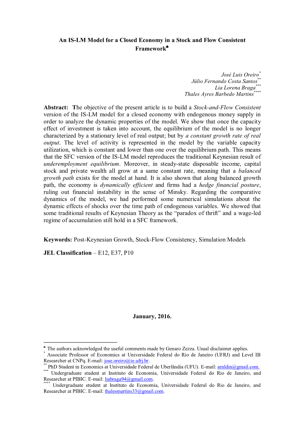 An IS-LM Model for a Closed Economy in a Stock and Flow Consistent Framework